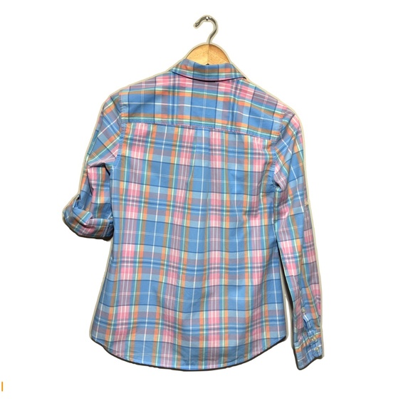 Vineyard Vines Women's Blue Pink Plaid 3/4 Button Popover Top Long Sleeve Size 6 - Picture 4 of 8